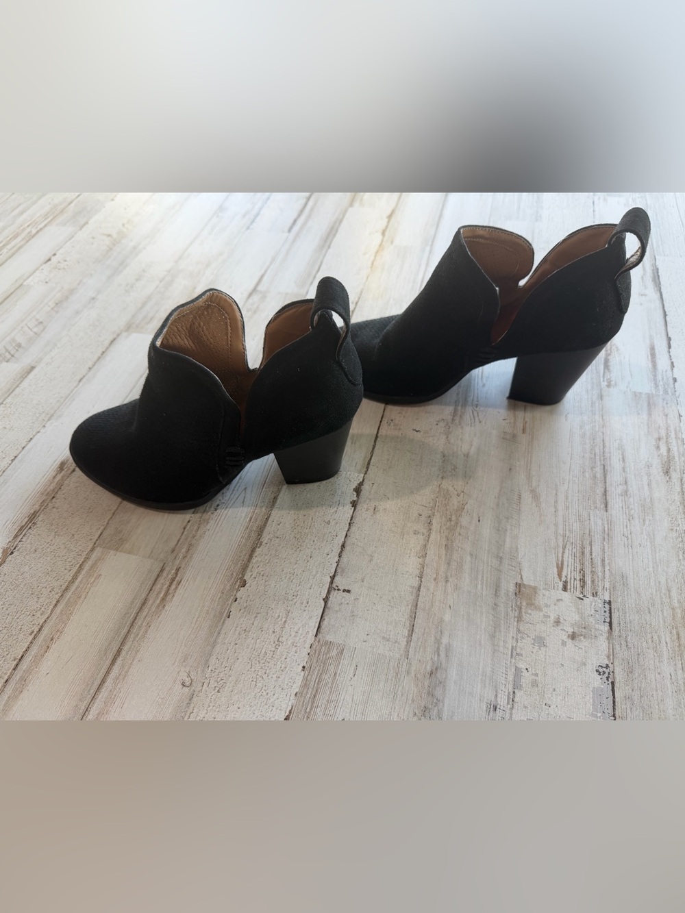 Sugar Black Suede Cutout Ankle Booties with Block Heel